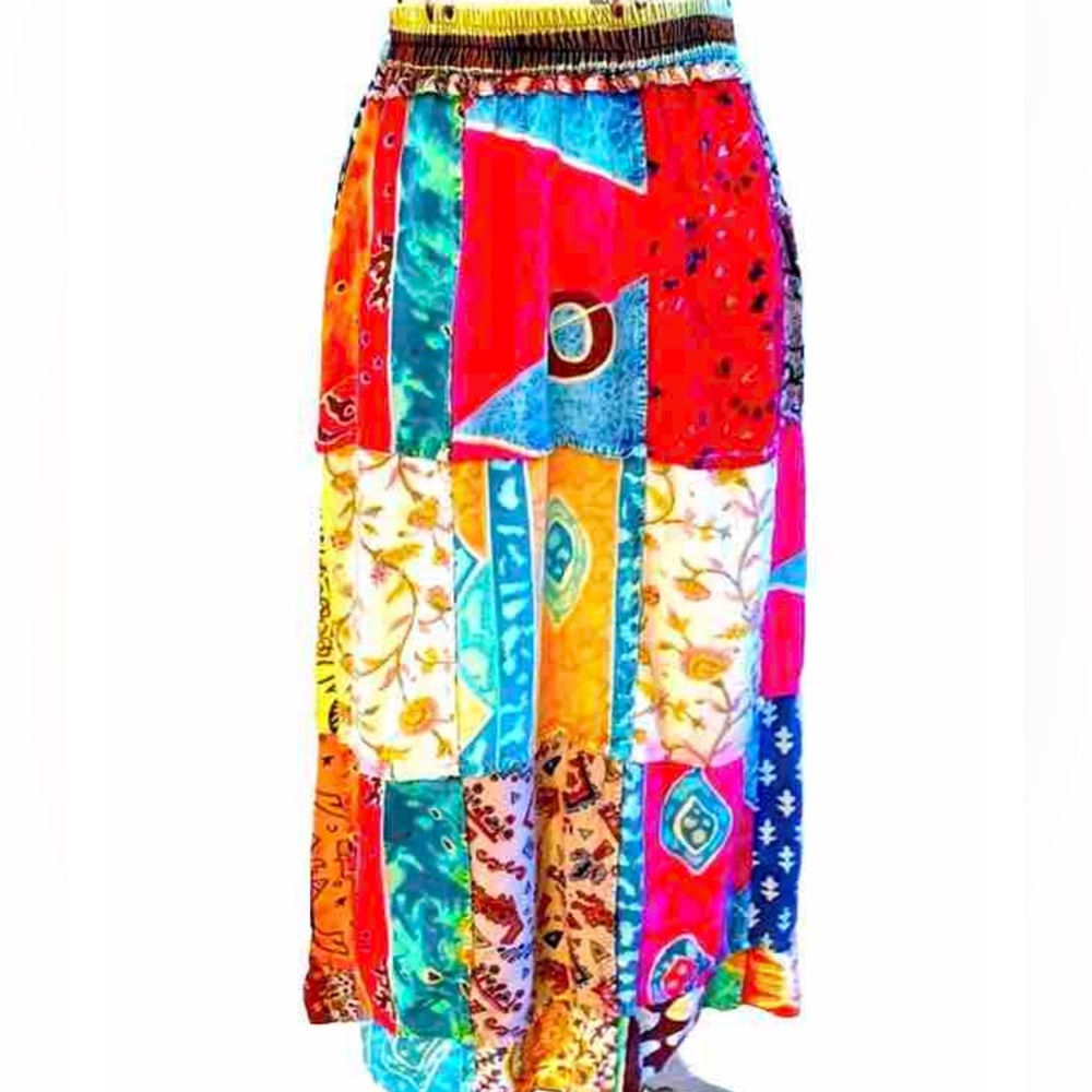 🦋Vintage Sacred Threads Rainbow Boho Hippie Patchwork Skirt
